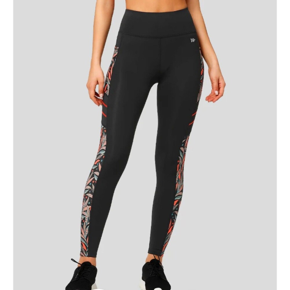 Yvette Black Floral Pattern Sports Running Leggings Woman Size Int 3XL
